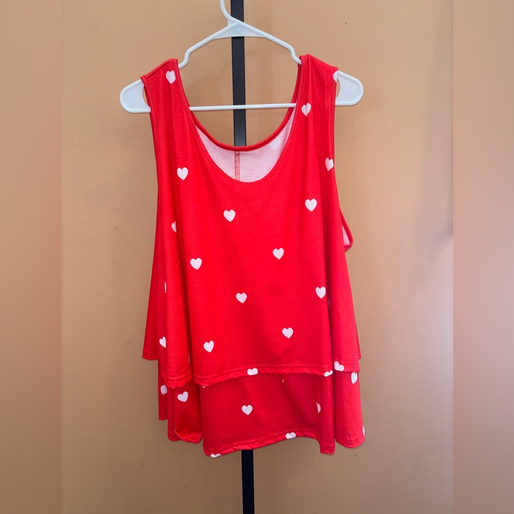 Adorable Red w/White Polka Dots Sleeveless Layered Women’s Blouse 4X